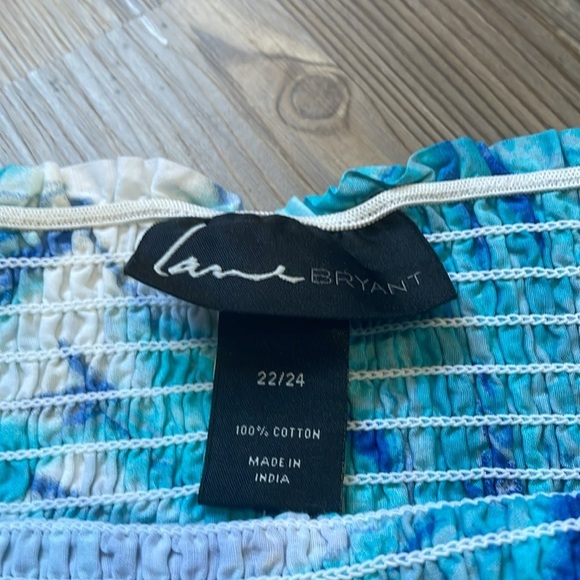 Lane Bryant Blue Floral Leaf Shirred Babydoll Spaghetti Strap Top Size 22/24 NWT - Picture 3 of 12